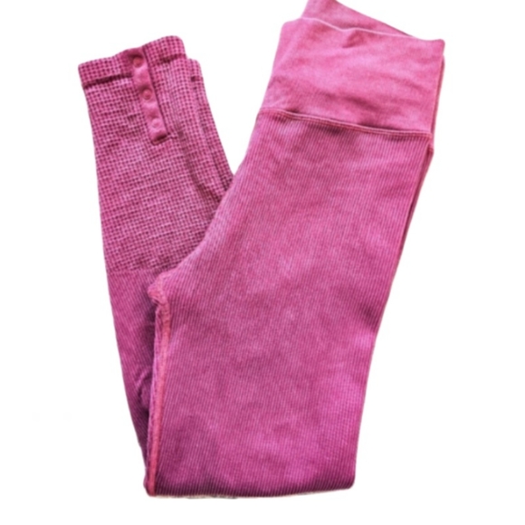 Women's Pink Ribbed Waffle Knit Leggings High Waisted Large - Picture 2 of 6